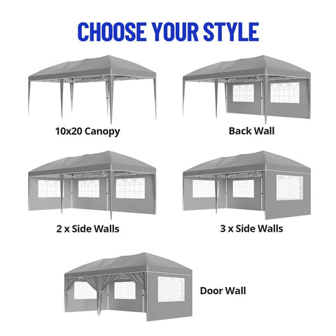 Heavy Duty 10 By 20 Pop Up Canopy Tent For Party Bashes And Big Events Commercial Grade Event Shelter With 6 Removable Sidewalls displayed in different configurations.