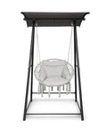 Chill Outdoor Hammock Chair With Stand And Canopy, Heavy Duty 660 Lb Capacity Cushioned Swing Chair, front view under adjustable canopy.