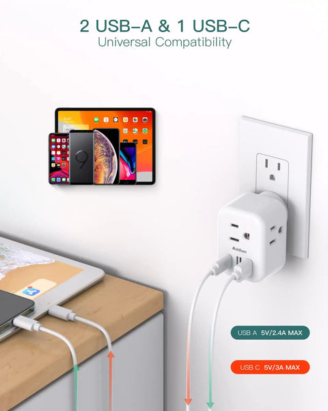 Two Pack Cruise Ready USB Outlet Extender With Three AC Outlets And USB Ports Including One USB C No Surge Protector ETL List