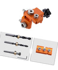 Pro Grade 3 In 1 Adjustable Wood Joinery Drill Jig Kit Precision Hole Locator Puncher Ideal For Furniture Building with drill bits and guide.