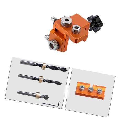 Pro Grade 3 In 1 Adjustable Wood Joinery Drill Jig Kit Precision Hole Locator Puncher Ideal For Furniture Building with drill bits and guide.