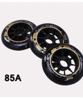 Black 85A inline skate wheels 6/8 pack for outdoor and indoor use with durable PU and smooth bearings, visible 90mm size