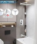 Polished Chrome Tub And Shower Faucet Set With Eight Inch Rain Shower Head Wall Mounted High Pressure Shower System