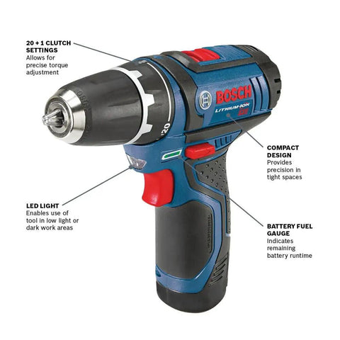 12V Max Drill Driver Kit With Two Batteries And Charger, Three-Eighths Inch Chuck, Variable Speed, Ultra Lightweight 1.8 Pounds shown