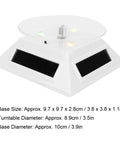Xhtllo Electric Led Light Solar Powered Rotating Turntable Display Stand For Jewelry Phunique Watches Camera And Decorations with white acrylic turntable.
