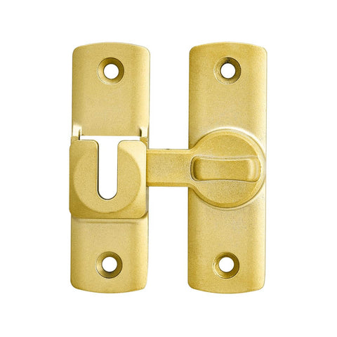 90 And 180 Degree Adjustable Barn Door Lock For Privacy And Security, Easy Install Sliding Door Latch Fits Barn Doors Cabinets Gates Windows Bathrooms Garden And More, Space Saving No Fuss Hardware For Home Use, shown in gold finish.