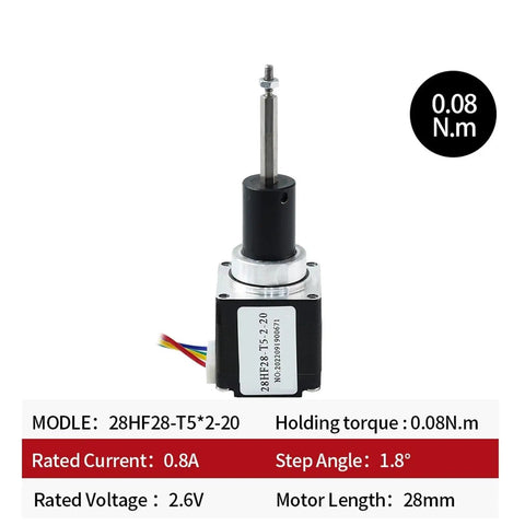 Slick And Badass Nema 11 Stepper Motor Assembly With Hella Precise T5 Ball Screw Linear Actuator Fixed Shaft Electric Cylinder showing motor details and specifications.