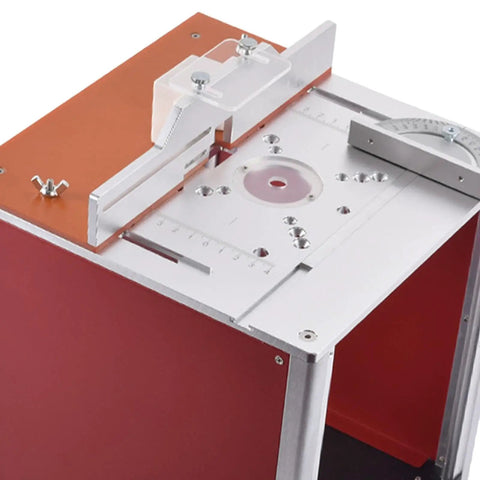 Heavy Duty Aluminum Router Table Insert Plate For Woodworking Engraving And Trimming Machines Quick Install view from above with slide guard and angle ruler