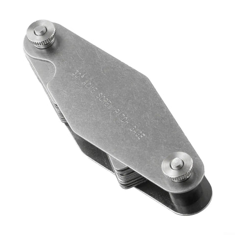 ACME Screw Pitch Gauge 30 Degree Tool with 14 Blades closed view in stainless steel for CNC metalworking inspection