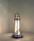 Blue Lighthouse Tiffany Style Stained Glass Table Lamp 5x5x11 Inch Accent Night Light For Home Decor 2700K LED USB Power