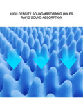 Hella Thick Acoustic Foam Panels Knock Out Room Echoes Slick Self Adhesive Sound Insulation Rubber Roll Egg Crate Profile In Green close-up of blue high density sound absorbing foam texture.
