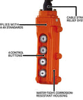 Workhorse Four Button Control Pendant With 20 Foot Cord For Electric Hoists And Trolleys, 24 Volt Watertight NEMA 4X Push Button Controller
