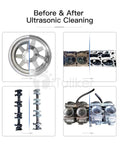 Before and after images showing parts cleaned using Industrial 264 Liter Ultrasonic Cleaner Built Like A Tank For Circuit Boards And Engines Crushes Tough Grease Burns Off Carbon Give Lithium Battery Shells Nuclear Clean Results In Minutes Flat.