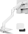 Badass Heavy Duty Monitor Arm With Vesa Desk Mount For Screens Up To 45 Inches Supporting 44 Pounds featuring a white adjustable arm.