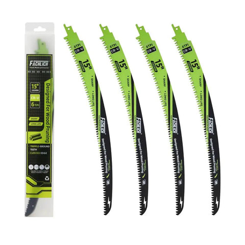 Pack of 4 15 Inch Japanese Teeth Reciprocating Saw Blades For Wood Pruning And Tree Trimming 6TPI Curved Edge