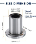 Dimensional diagram of LMF25UU Linear Ball Bearing Set 26mm Bore and 40mm OD 58mm Length with Nickel Plated Round Flange for CNC and 3D printers.