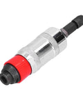 Straight Up Heavy Duty Air Die Grinder With Alloy Steel Housing And Precision Matched Motor Assembly Running Smooth As Butter And Kicking Serious Grinding Power, close-up view showing alloy steel housing and red grip.