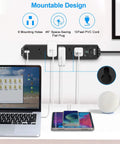 Two Pack Surge Protector Power Strips With 10 Foot Heavy Duty Extension Cord, Five Widely Spaced Outlets And Three USB Ports shown on desk