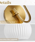 Close-up of BOKT Ribbed Glass Battery Operated Wall Sconce Set of 2 with 12 RGB Colors showing brass arm and ribbed glass shade.