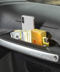 Passenger Storage Tray Organizer For 2011 To 2018 Jeep Wrangler JK JKU Two And Four Door Grab Tray With Grab Handle Easy Install Interior Accessories Black showcasing phone and items