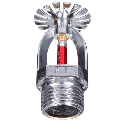 Two Pack Heavy Duty Fire Sprinkler Heads Pendent Design With Quick Response Glass Bulb and No Fuss Quarter Inch Npt Hookup Chrome Plated Copper K80 Rating Built Tough For Warehouses And Stores - Close-up view of chrome plated fire sprinkler head.
