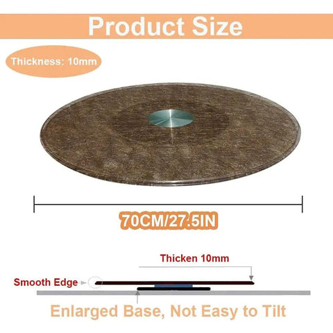 Rotating Lazy Susan Glass Turntable For Dining Tables With Aluminum Base 360 Degree Spin, 70cm size, 10mm thickness