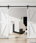Sliding Barn Door Floor Guide Set With Adjustable U Shape Flexible Flush Design Wall Mounted Black 2 Pack Easy Peasy Install For Smooth Glide Space Saving Hardware Dual Pulley Protection on white barn door