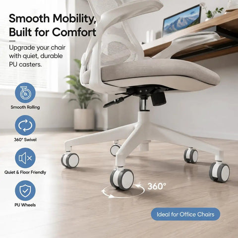 Office chair with 2.5 Inch Twin Wheel Swivel Caster Set For Furniture, Heavy Duty 360 Degree Casters for smooth mobility.