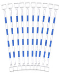 Ten Piece Blue Retractable Traffic Cone Connector Bars Rock Solid PVC Bar Links laid out, ideal for parking lots and crowd control.