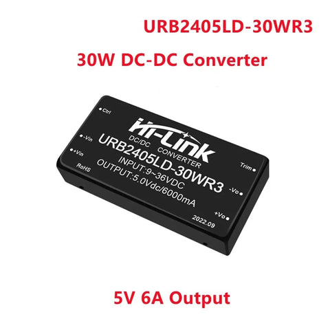 Solid 30 Watt Isolated Power Supply Module Delivering A Steady 5 Volt 6 Amp Feed For EV Chargers And Shop Projects on a black DC-DC converter.