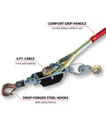 Beast Mode Dual Gear Power Puller 2 Ton Capacity Winch With 6 Foot Aircraft Cable Drop Forged Steel Safety Hooks Auto Notch Release