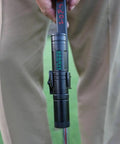 Solid Side Laser Putting Trainer For Righty Golfers Groove Plus Alignment Tool securely attached to golf club for practice.