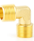 Close-up of Brass 90 Degree Street Elbow Pipe Fitting Set for Plumbing One Half Inch NPT Male To One Half Inch NPT Male Barstock Construction