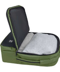 Khaki Under Seat Personal Item Backpack 16x12x6 Inches For WestJet Air Canada Flair Airlines And More Carry On Bag open with clothes inside