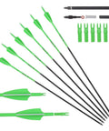 Carbon Practice Arrows 28 Inch For Youth Bow Pack Of 6, 29.5 Inch Total Length, 0.307 Outer Diameter, shown with green vanes