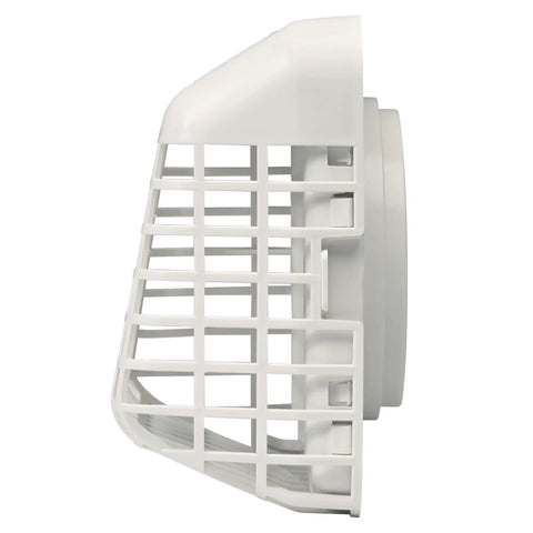 Side view of 4 Inch Outdoor Dryer Hood With Bird Guard And No Fuss Easy Clean Louvers, Universal Fit For Most Dryer Ducts, UV Weather Resistant