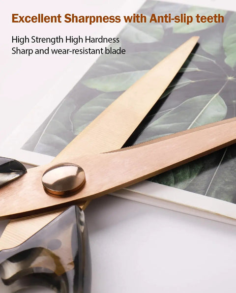 All Purpose Kitchen Scissors And Shears For Meat And Poultry, Stainless Steel With Acrylic Handle, Comfort Grip, Heavy Duty Utility Kitchen Scissors For Everyday Cooking And Prep Work, bronze handle close-up