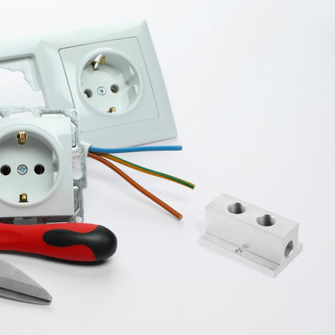 T Type Air Divider Block Pneumatic Multi Port Manifold 2 Position 4 Hole Compact Air Distribution Adapter next to outlets