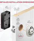 Installation dimensions for 5-In-1 Keyless Entry Smart Door Lock With Keypad, Remote App Control, IC Card Access, Auto Lock.