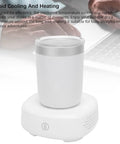 Electric Smart Coffee Mug Warmer And Cooler Pad With Dual Adjustable Temperature Settings on a desk, white ABS build, 380ml capacity.