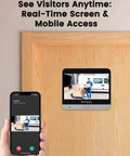 2K Video Peephole Doorbell Camera With 32GB Memory Card And 4 3 Inch Color Monitor 8000mAh Battery 170 Degree Wide View Motion Detection Alerts And Night Vision For Easy No Brainer Home Door Camera System showing real-time screen and mobile access