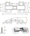 Soft Close Hidden Hinges For Frameless Cabinet Doors 12 Pack, concealed surface mount dimensions with screws and hinge profile view