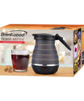 On The Go 0.85 Quart Collapsible Kettle With Dual Voltage Hidden Heating Element Black Finish packaging view