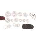 65 Piece Cutting Wheel Set For Glass Tile Metal With HSS Resin Cutters Pro Grade 8 Hole Discs assorted sizes and types.