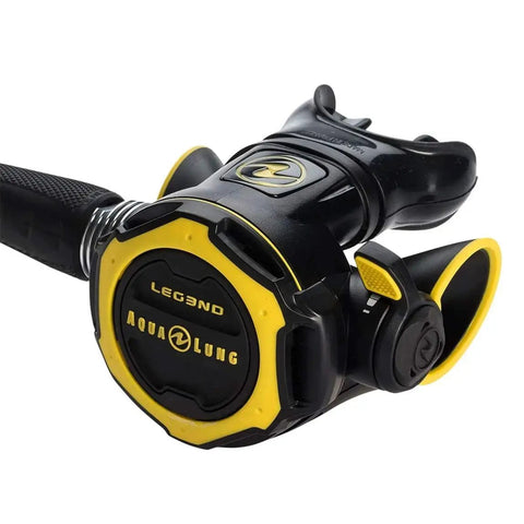 Leg3end Octopus Regulator With Pneumatically Balanced Second Stage For No Fuss Easy Breathing At Any Depth Dive Pre Dive Venturi Switch To Minimize Free Flow Smooth Reliable Performance For Recreational And Training Dives black and yellow close-up