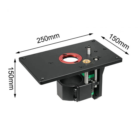 Rock Solid Aluminum Router Lift Plate With Dead On Height Adjustment Easy Swap For 65Mm Motor Routers, 250mm x 150mm size for under table mounting.