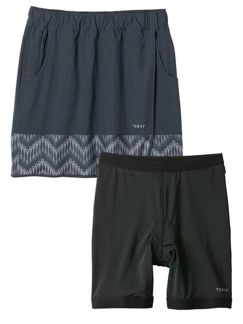 Womens Bike Skort With Elastic Waist Wrap Skirt And Detachable Padded Cycling Liner, Ebony X Large, front view showing pockets