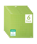 Front view of Cricut StandardGrip cutting mat pack, 6-pack of green 12x12in mats for Explore & Maker machines