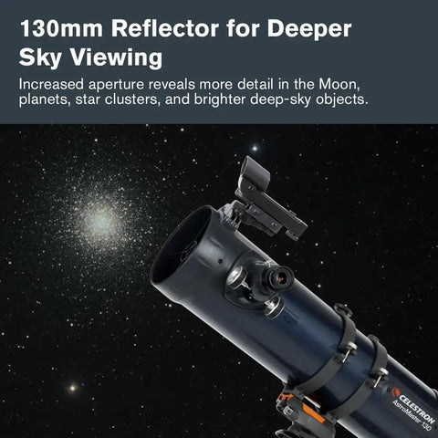 Starter Friendly 130mm Newtonian Reflector Telescope With Manual Equatorial Mount in starry night illustration