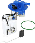 OE Level Fuel Pump Module Assembly With Precision Float Gauge For Plug And Play Installation, features blue top and white plastic body.